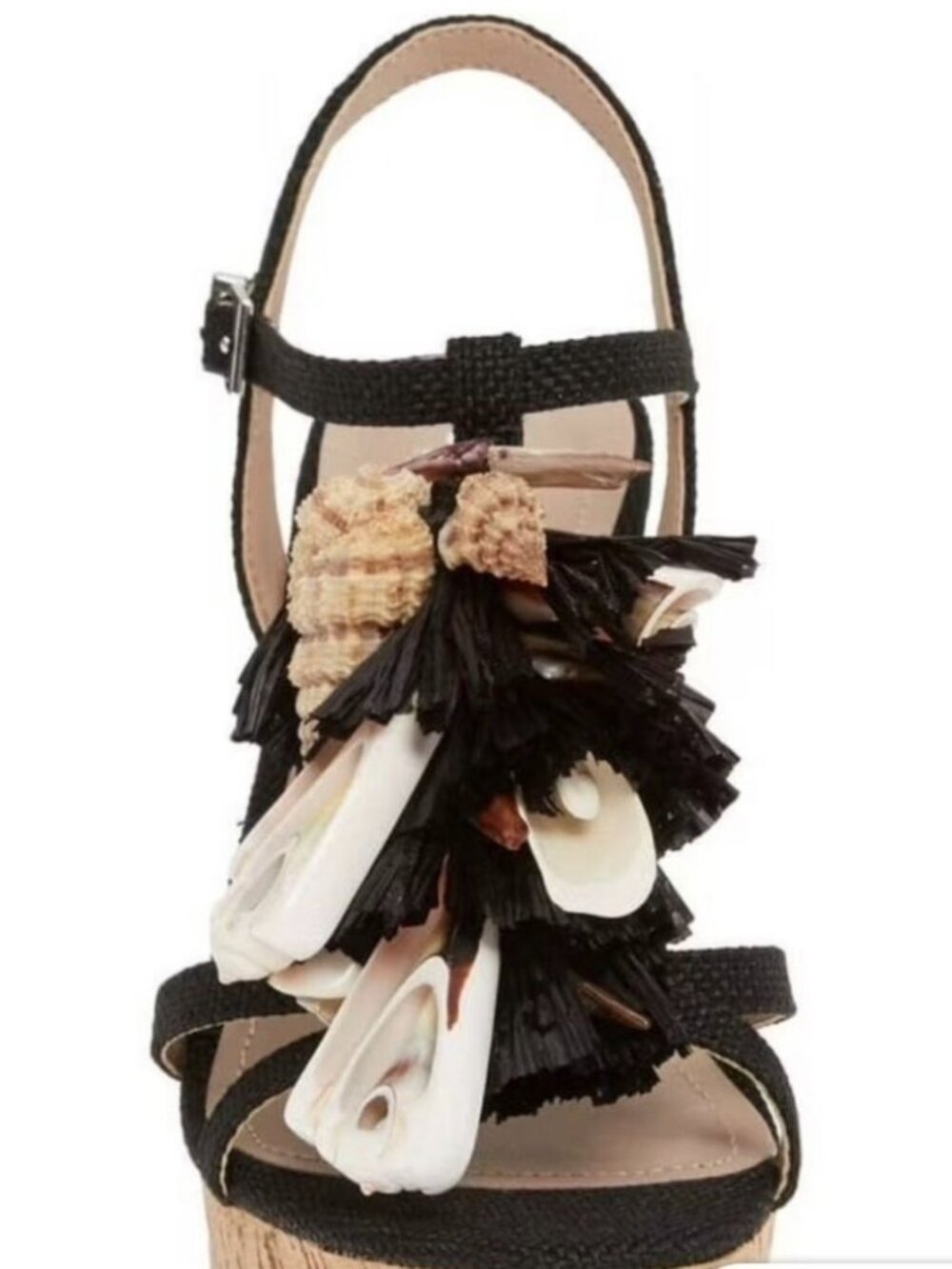 NWT (Other) Charles by Charles David Black Cork Wedge Shell Tassel Sandal. Sz 10